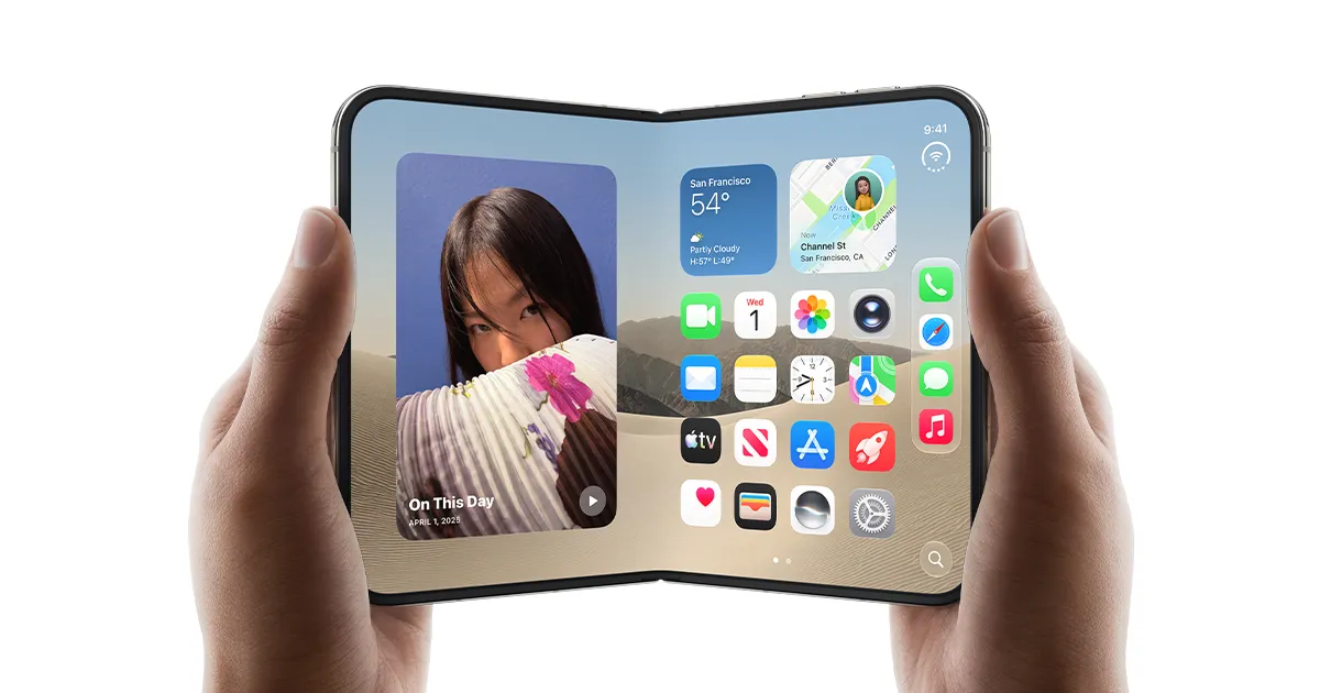 Apples foldbare iPhone Duo med den store indre skærm foldet ud