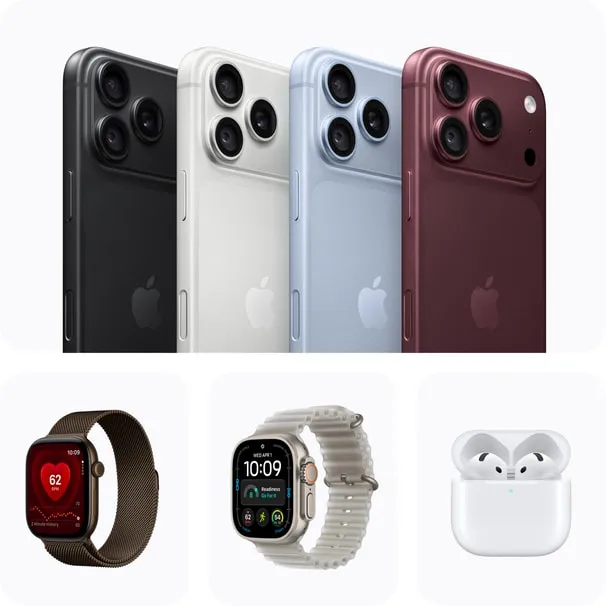 iPhone 18 Pro i fire farver stillet op ved siden af Apple Watch Series 12 og AirPods 5 forud for lanceringen i Apple Store