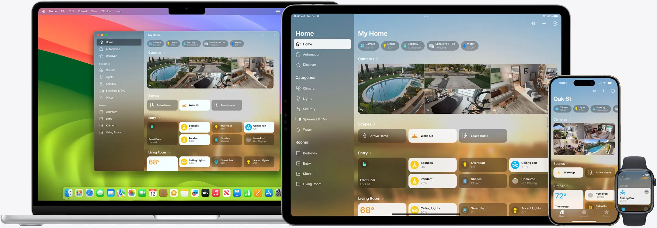 Apples Home-app med oversigt over smarte hjemmeenheder som kameraer, lys og HomePod