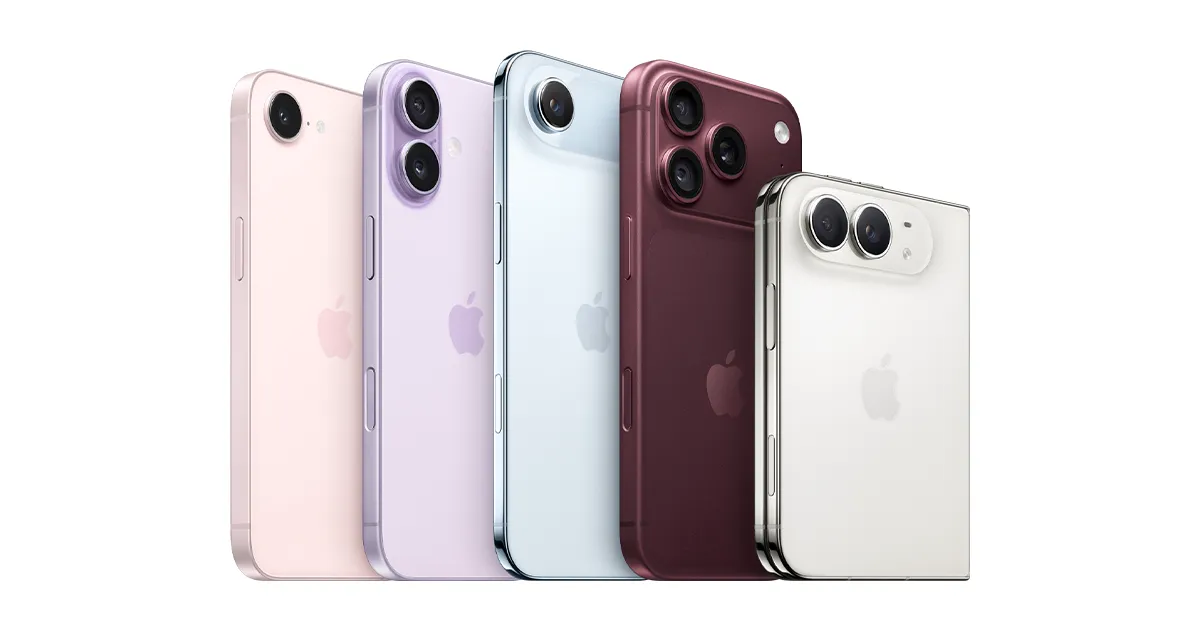 iPhone-modeller vist forfra og bagfra i flere farver på Apples danske iPhone-side